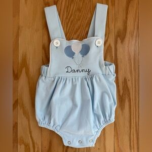 ‘Danny’ First Birthday Blue Baby Bubble Romper with Balloon Appliqué